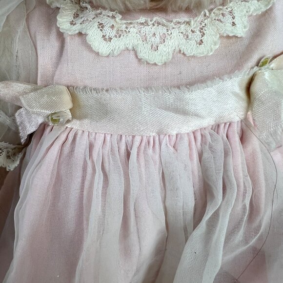 VTG articulated Teddy Bear In Pink Dress With Lace Movable Head Arms Legs Clara - Picture 3 of 8
